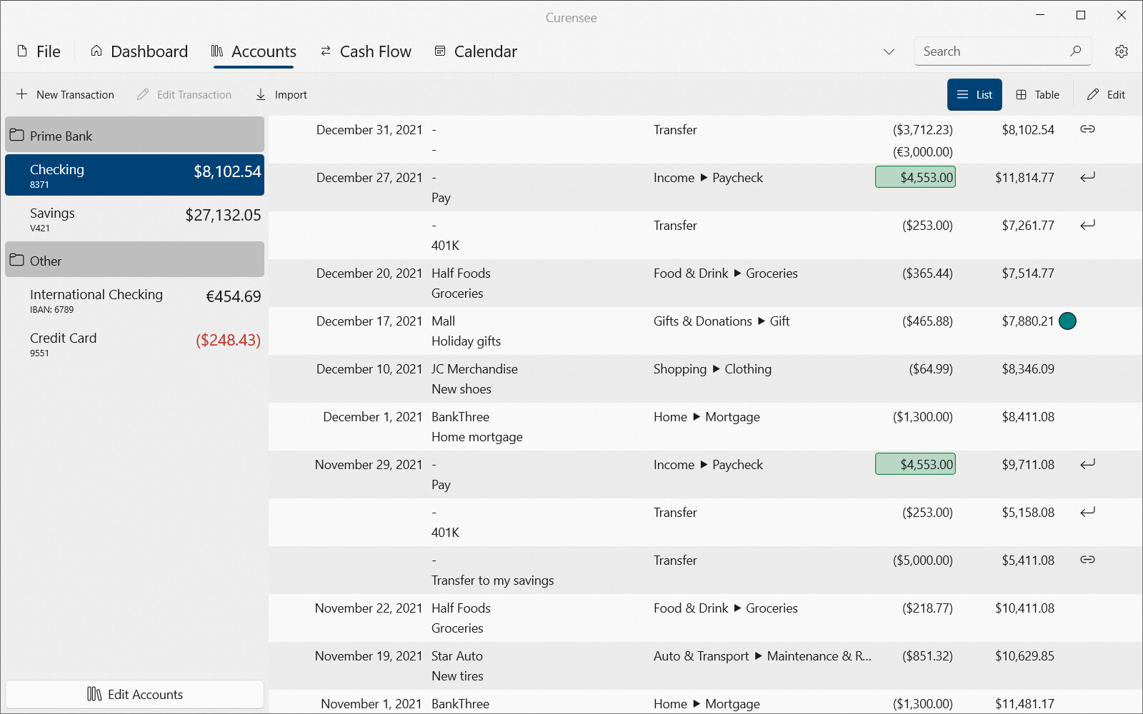 Accounts List View