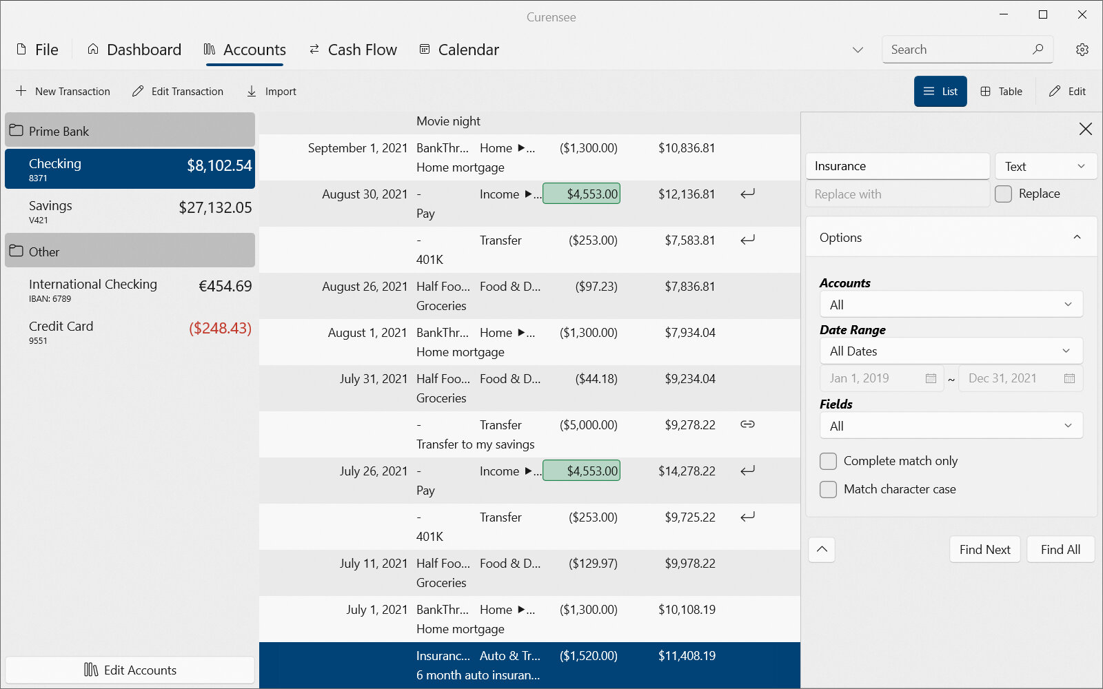 Accounts List View