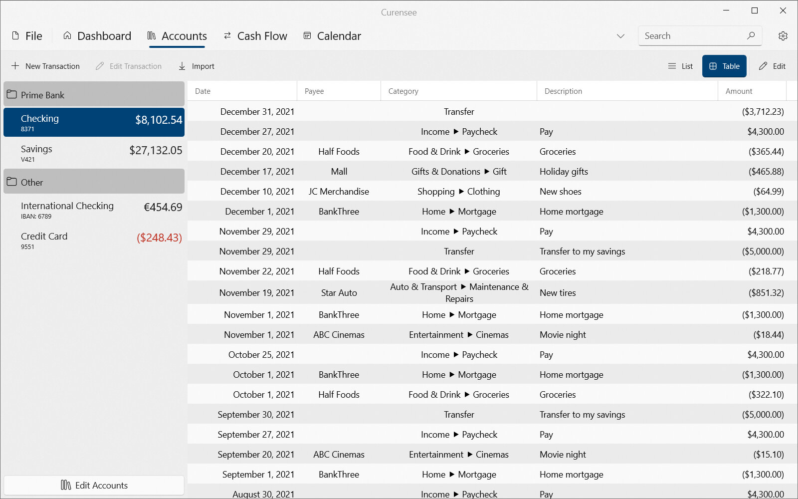 Accounts Table View