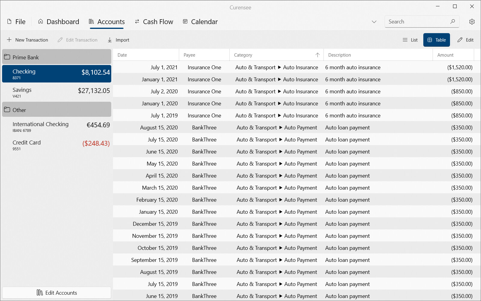 Accounts Table View