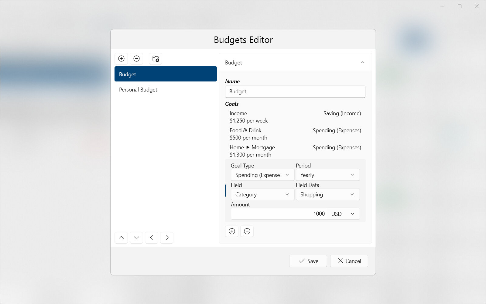 Budgets Editor