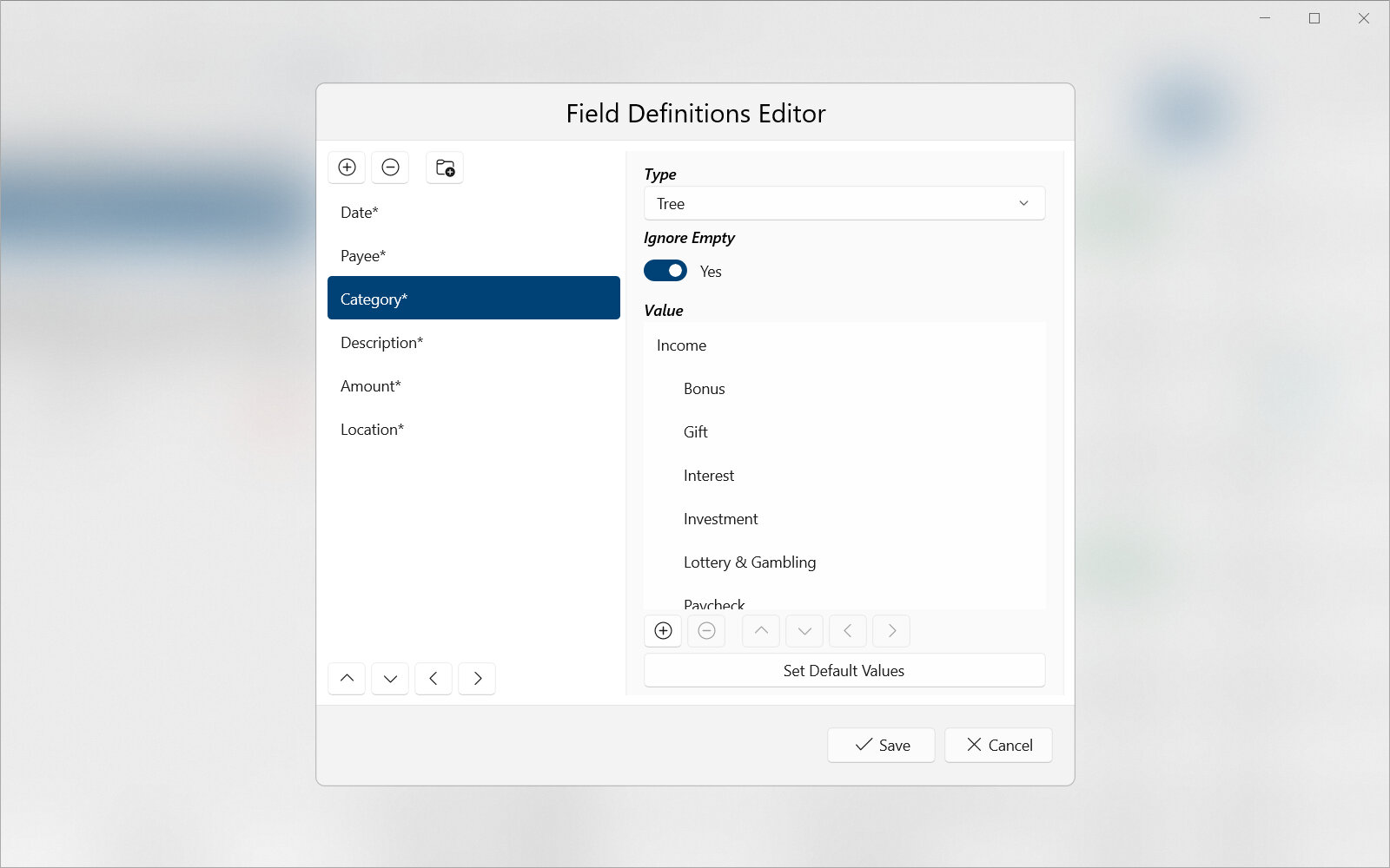 Field Definitions Editor