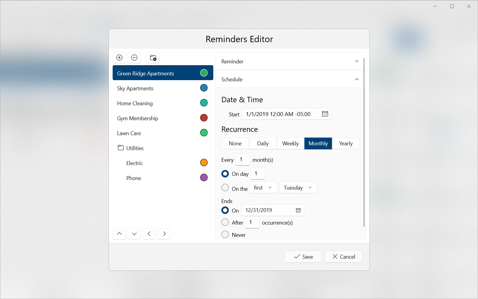 Reminders Editor