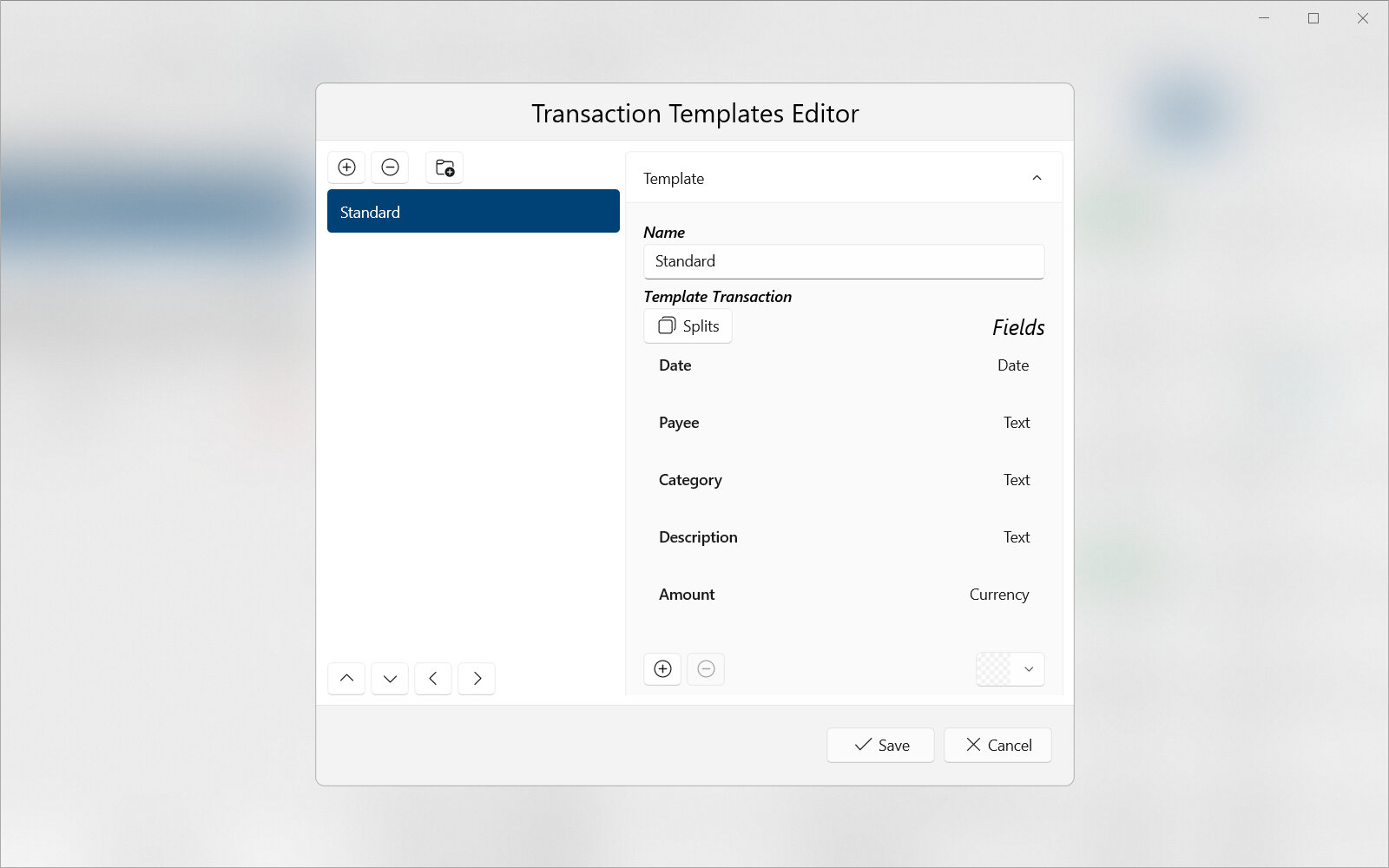 Transaction Templates Editor
